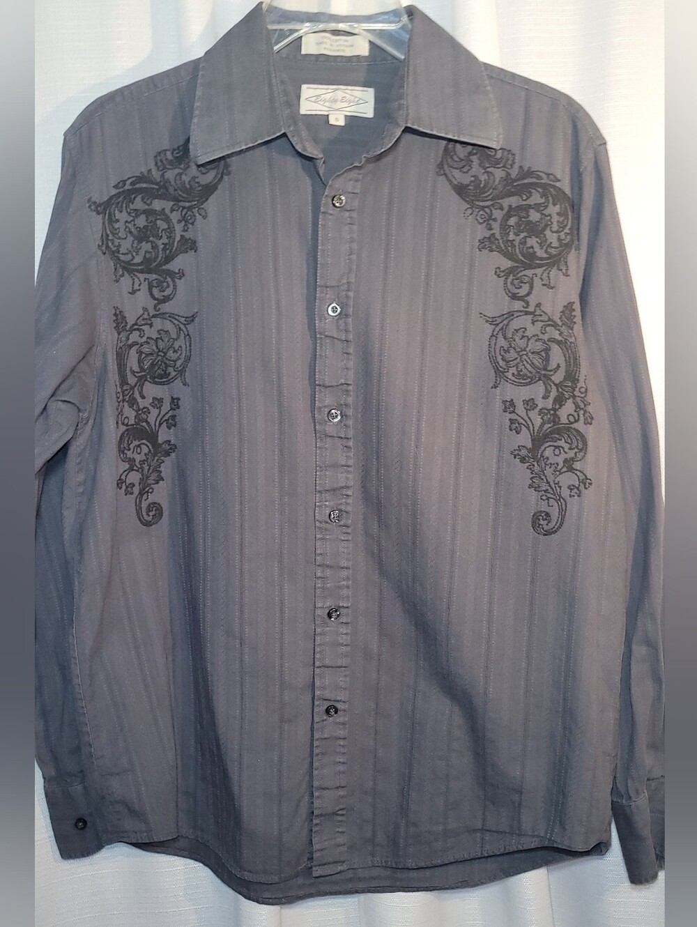 Eighty Eight Gothic-style Scroll Embroidery Grey Shirt
